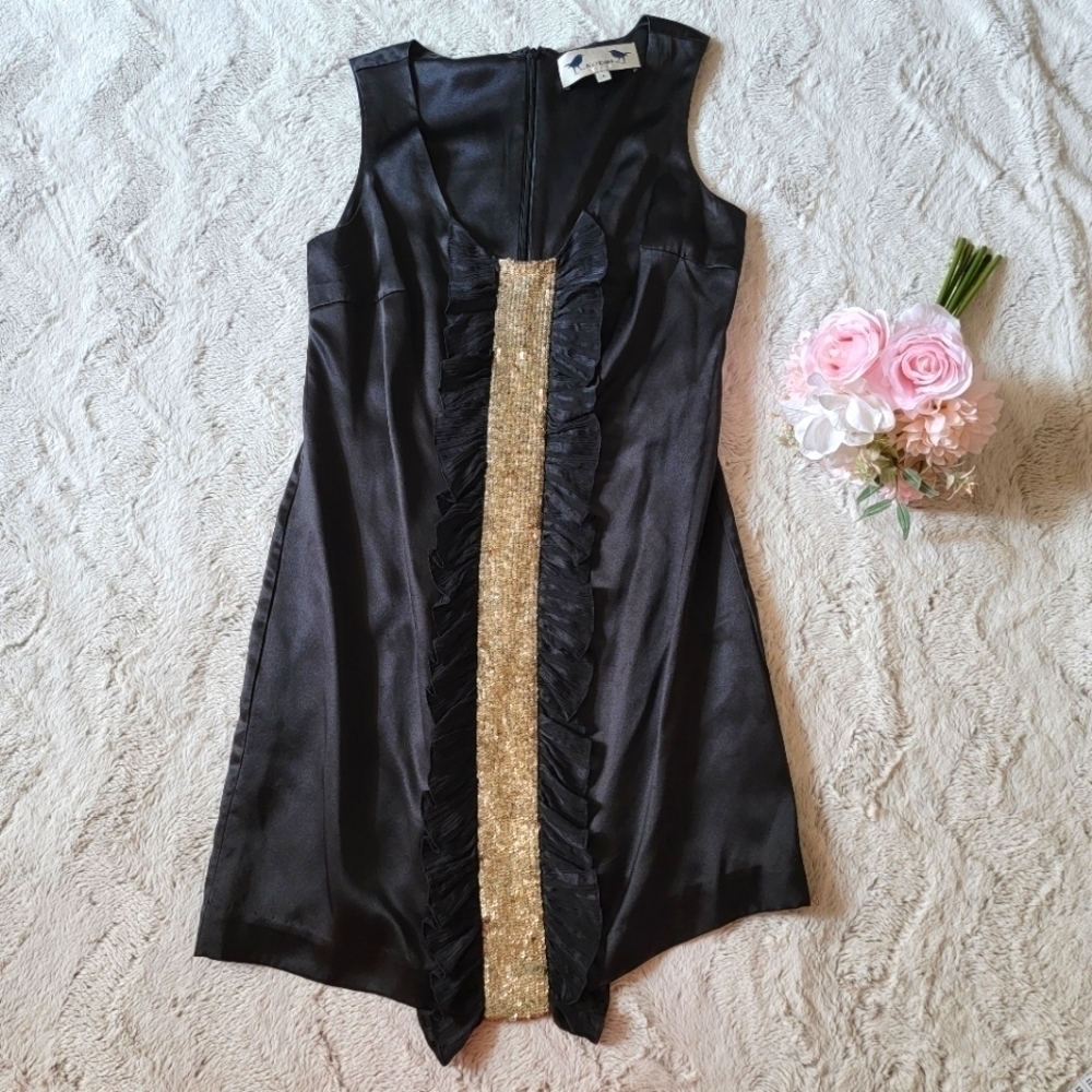 Robin 100% Silk Robin Sleeveless Sequin Ruffle Middle Dress Size 4‎